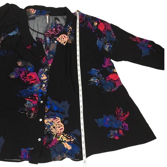 Free People Meadow Lark Tunic Blouse Boho Black Floral Print Women's S Button Up - Picture 5 of 12